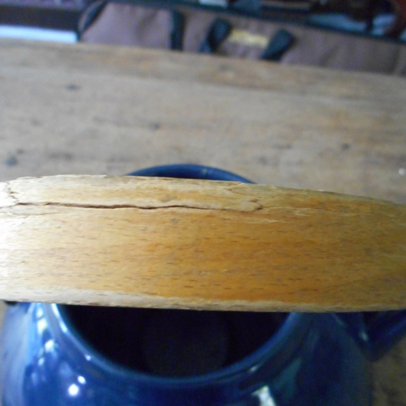 Blue Metal Enamel Teapot with Lid  And Wooden Handle