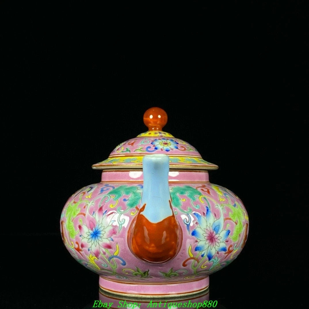 7.4''Qing Qianlong Marked Enamel Colour Porcelain Flower Wine Tea Pot Flagon