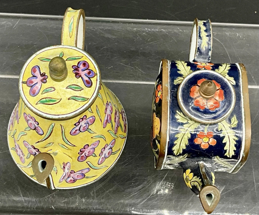 Vintage Enameled Cooper Mini Teapots (2)