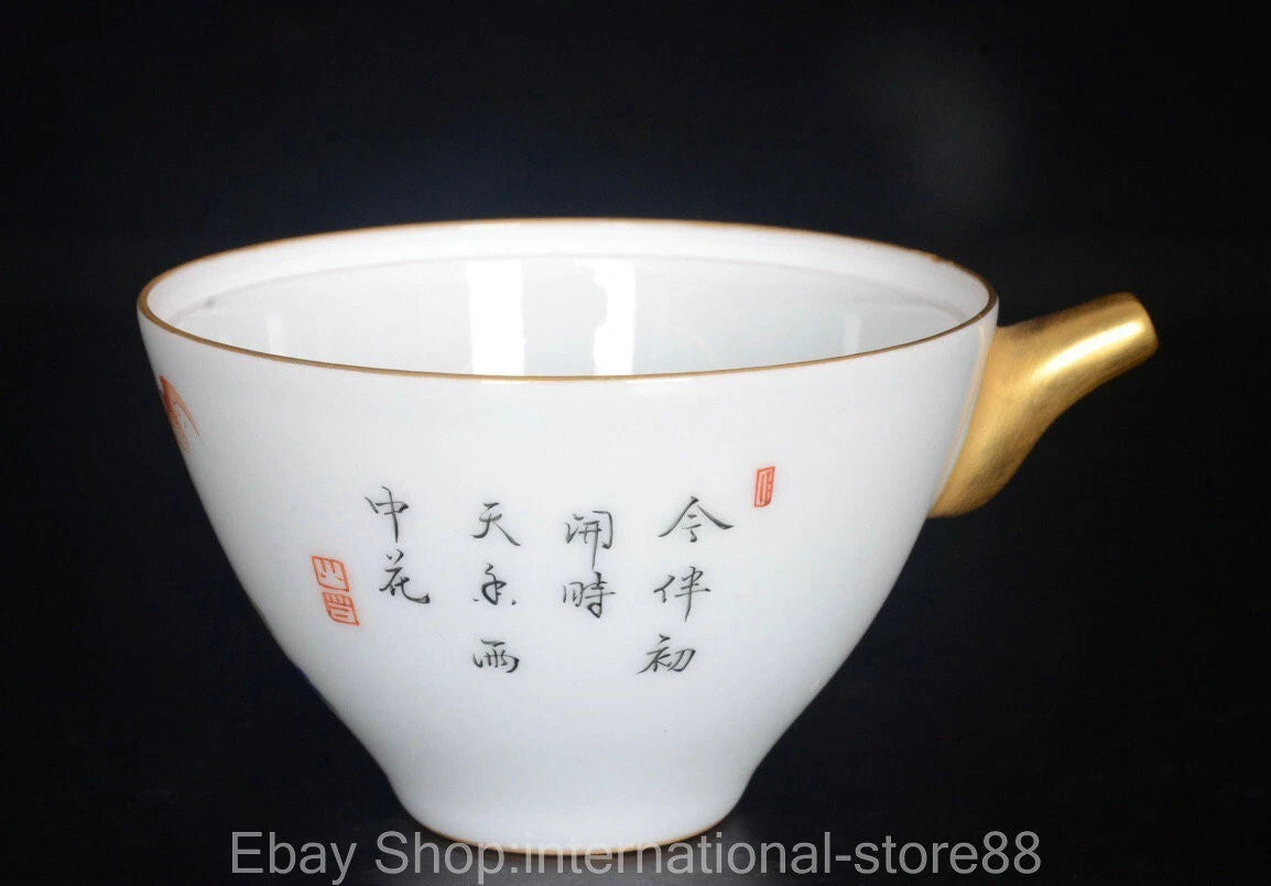 4.4" Qianlong Marked Old Chinese Enamel Porcelain Bat Flower Teapot Teakettle