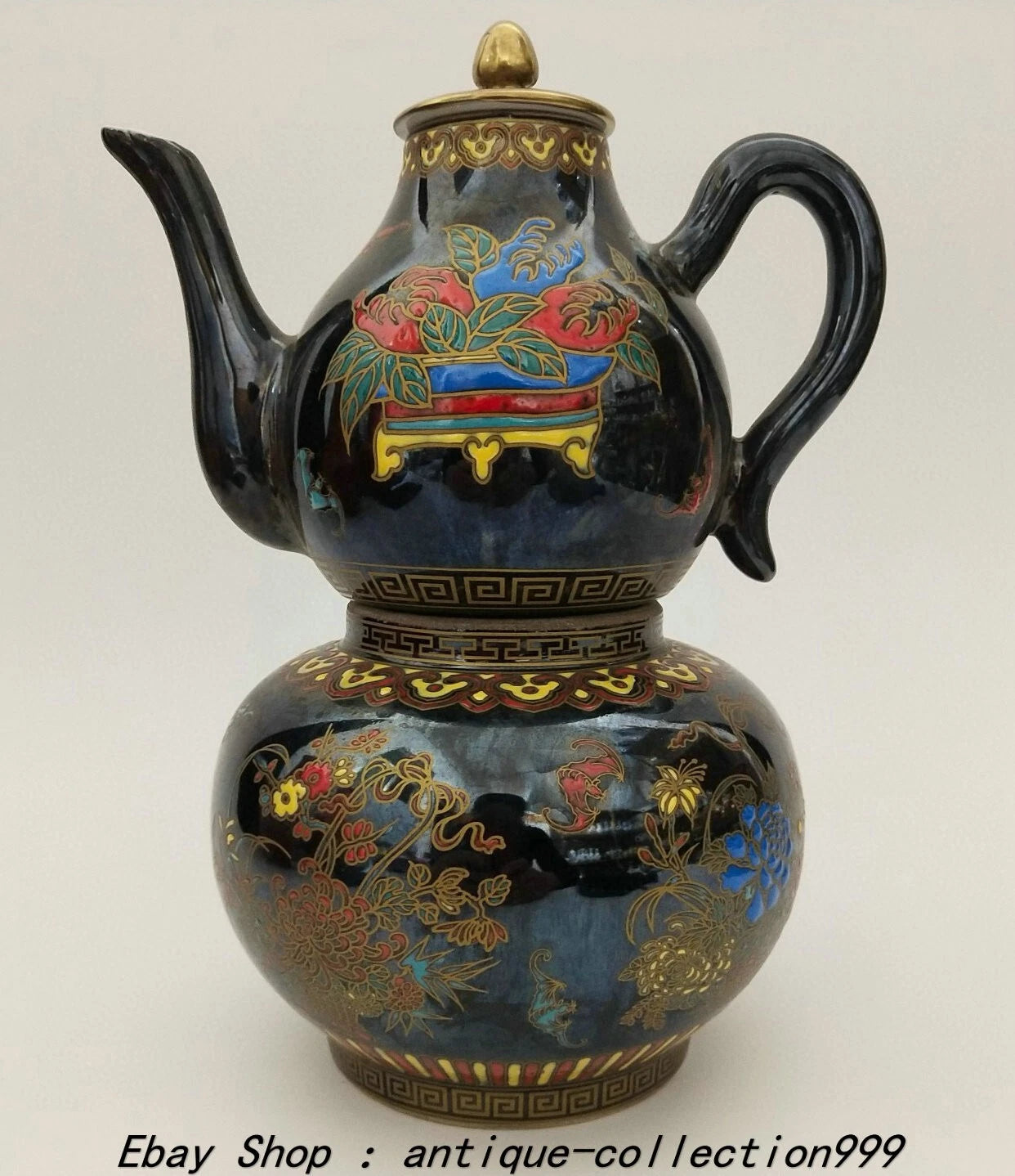8.6" Qianlong Dynasty Enamel Colour Porcelain Gilt Flower Wine Tea Pot Flagon