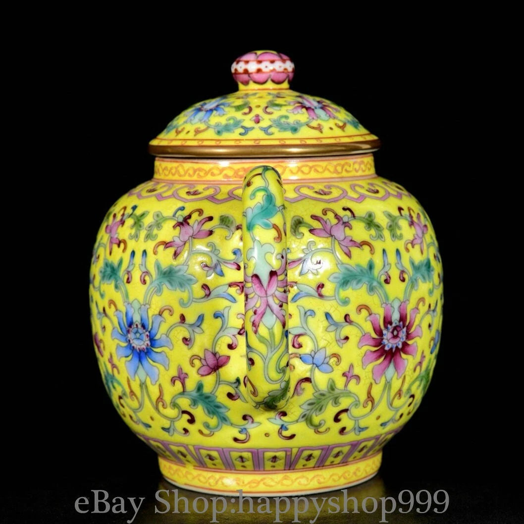 6.8" Old China Yongzheng Marked Enamel Porcelain Entwined Flower Pattern Teapot