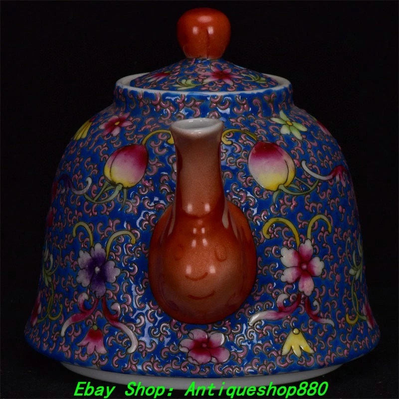 5.9''Qing Qinalong Marked Enamel Colour Porcelain Peach Wine Tea Pot Flagon
