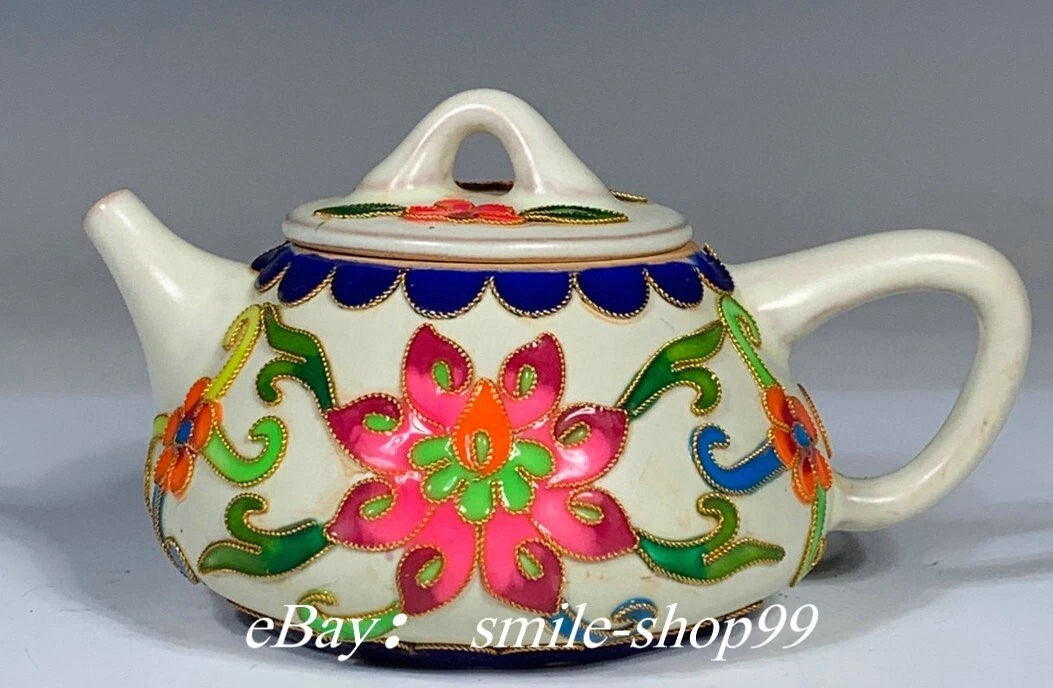 5.1"Song Dynasty Ru Kiln Enamel Colour Porcelain Gilt Flower Wine Tea Pot Flagon