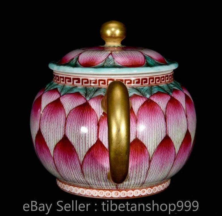 6.4" Old Chinese Qianlong Marked Enamel Porcelain Lotus-Petal Pattern Teapot