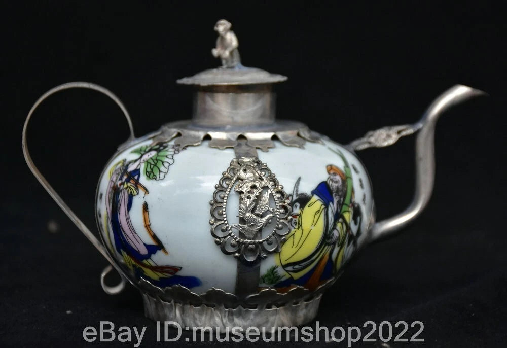 6" Old Chinese Copper Enamel Porcelain Dynasty Beauty Belle Teapot Kettle Statue