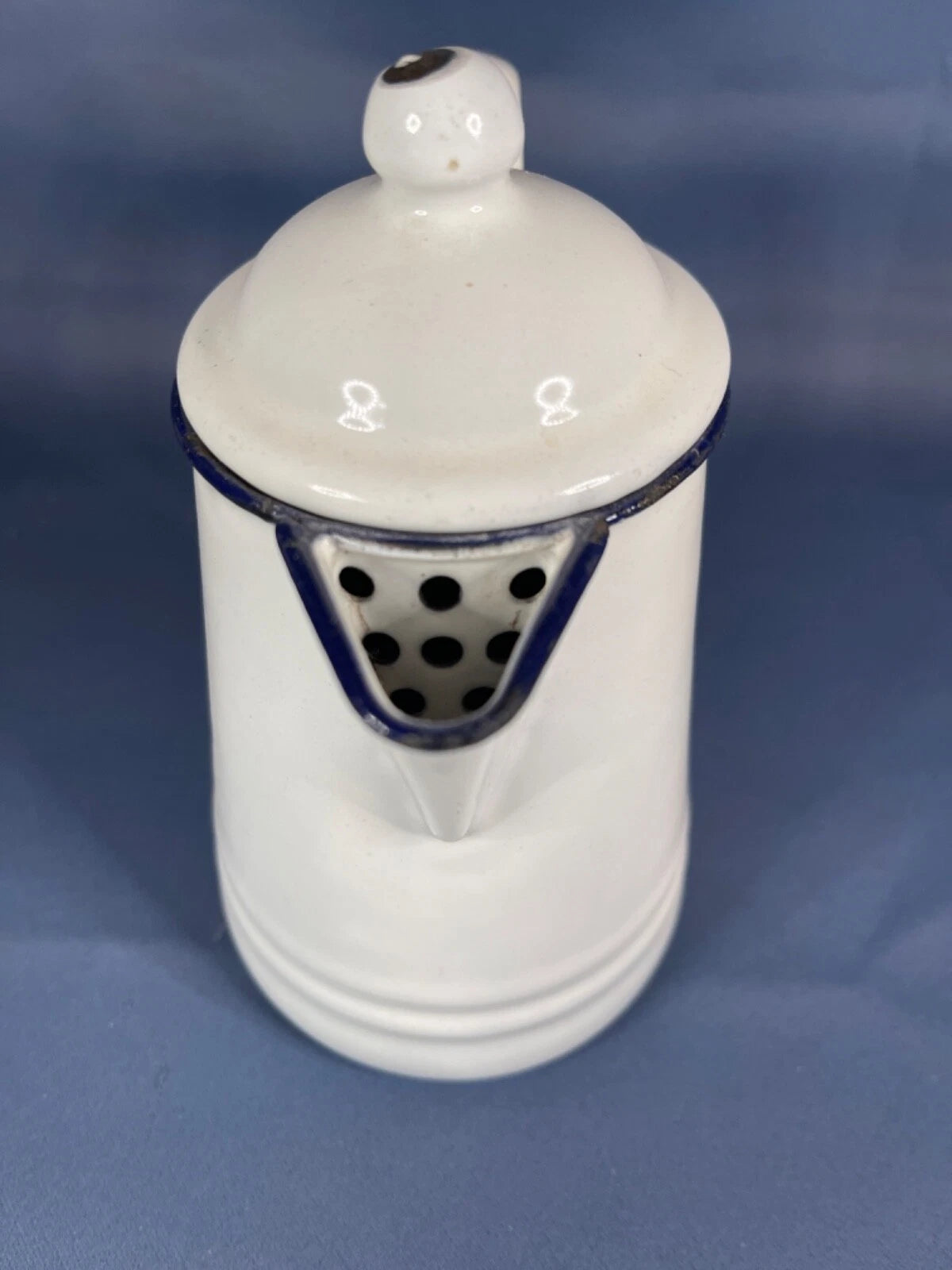 Enamelware Small 6 1/2" Coffee / Tea Pot White/Black Trim. RARE Find! 4736