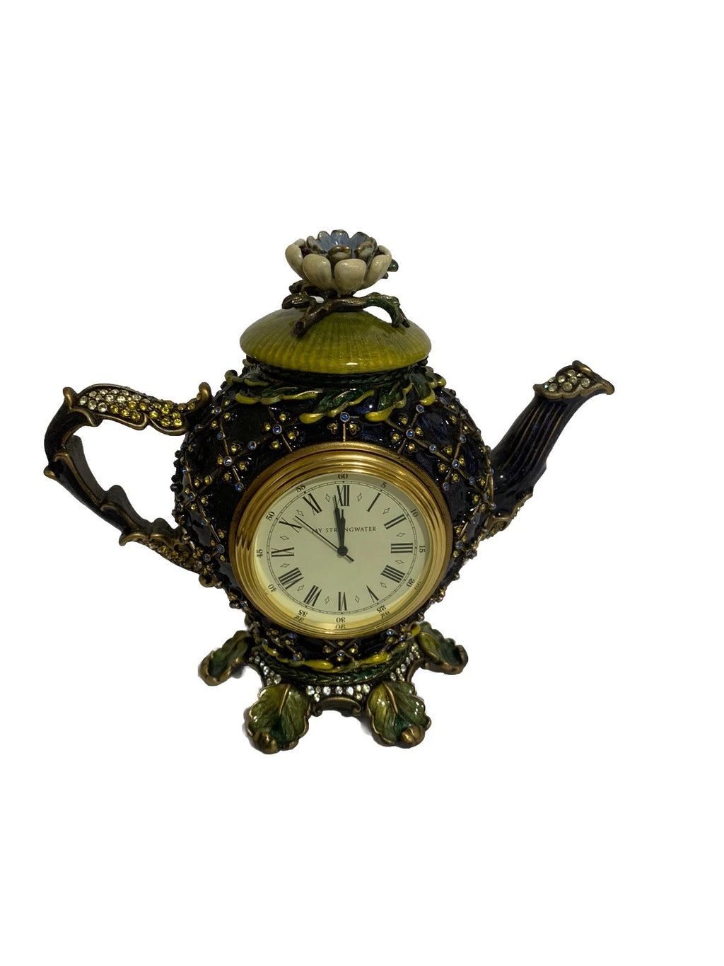 Jay Strongwater Enamel & Swarovski Crystals Lewis Carroll Inspired Teapot Clock