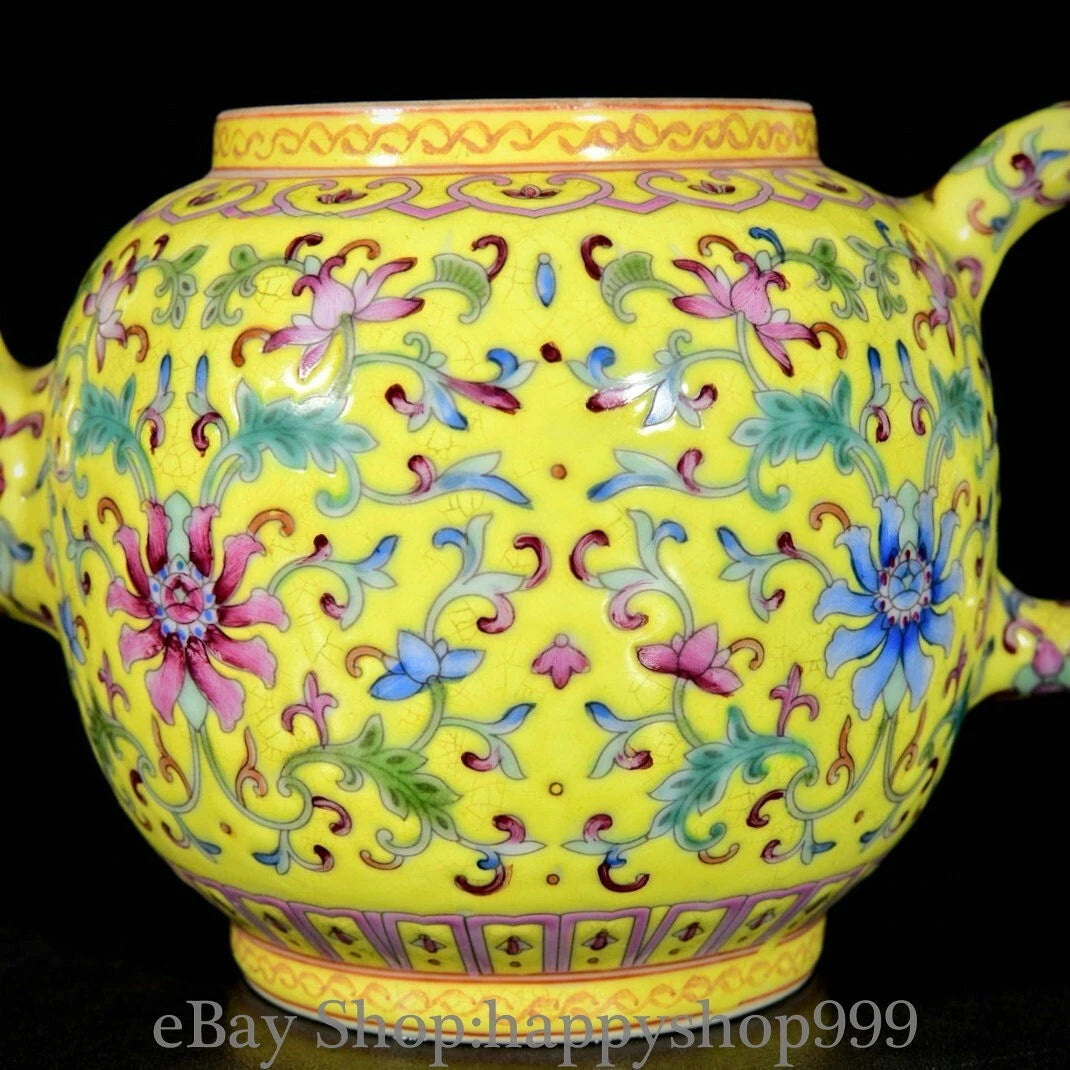 6.8" Old China Yongzheng Marked Enamel Porcelain Entwined Flower Pattern Teapot