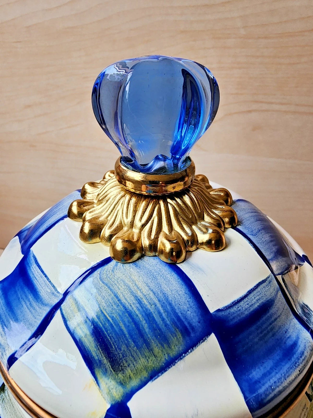 💙 Mackenzie Childs Blue Royal Check Enamel Tea Kettle Teapot - New