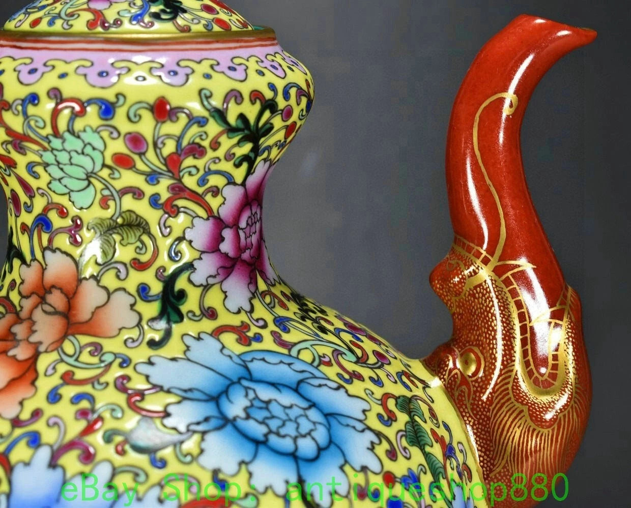 10.6" Yongzheng Enamel Colour Porcelain Gold Dragon Head Wine Tea Pot Flagon