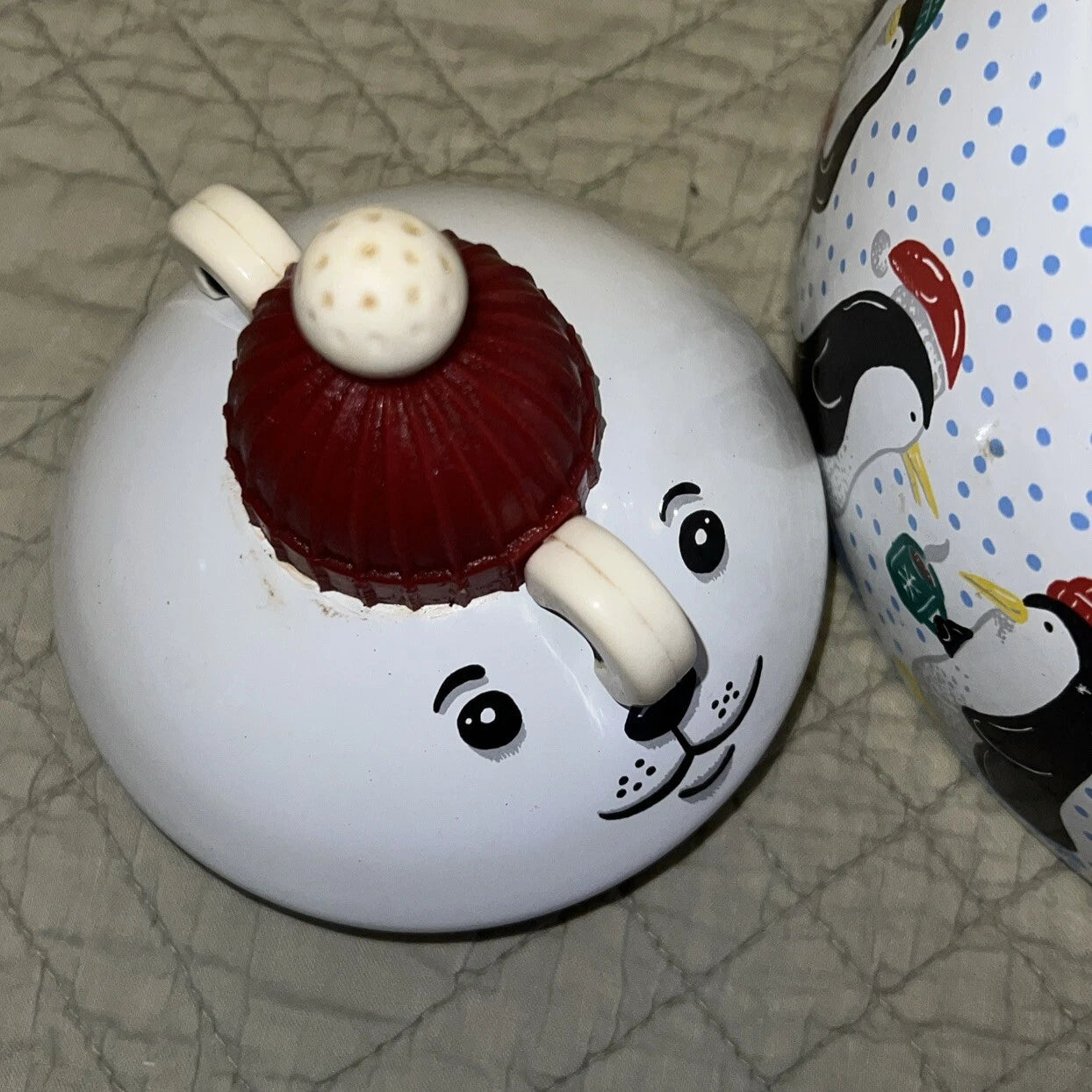 Polar Bear & Penguin 3 Qt Porcelain Enamel Roschko Teapot