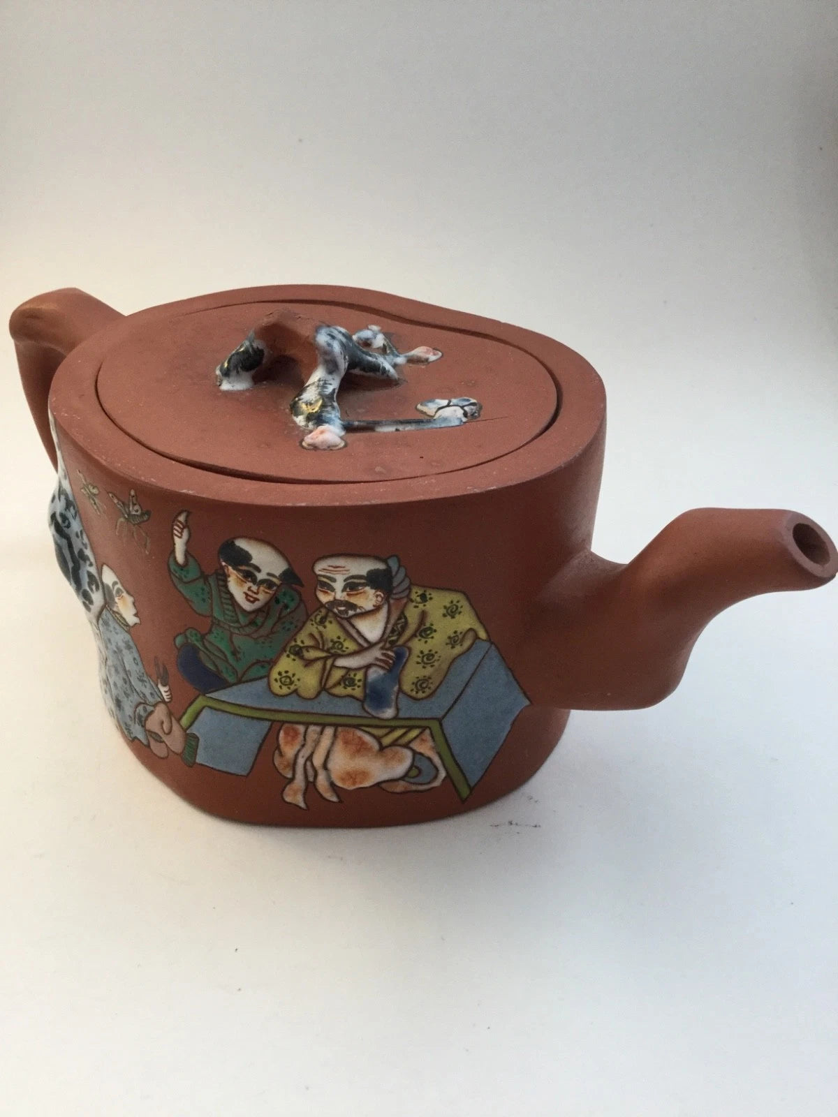 EXCELLENT CHINESE YIXING ZISHA SCHOLAR ENAMEL TEAPOT 3”H marked