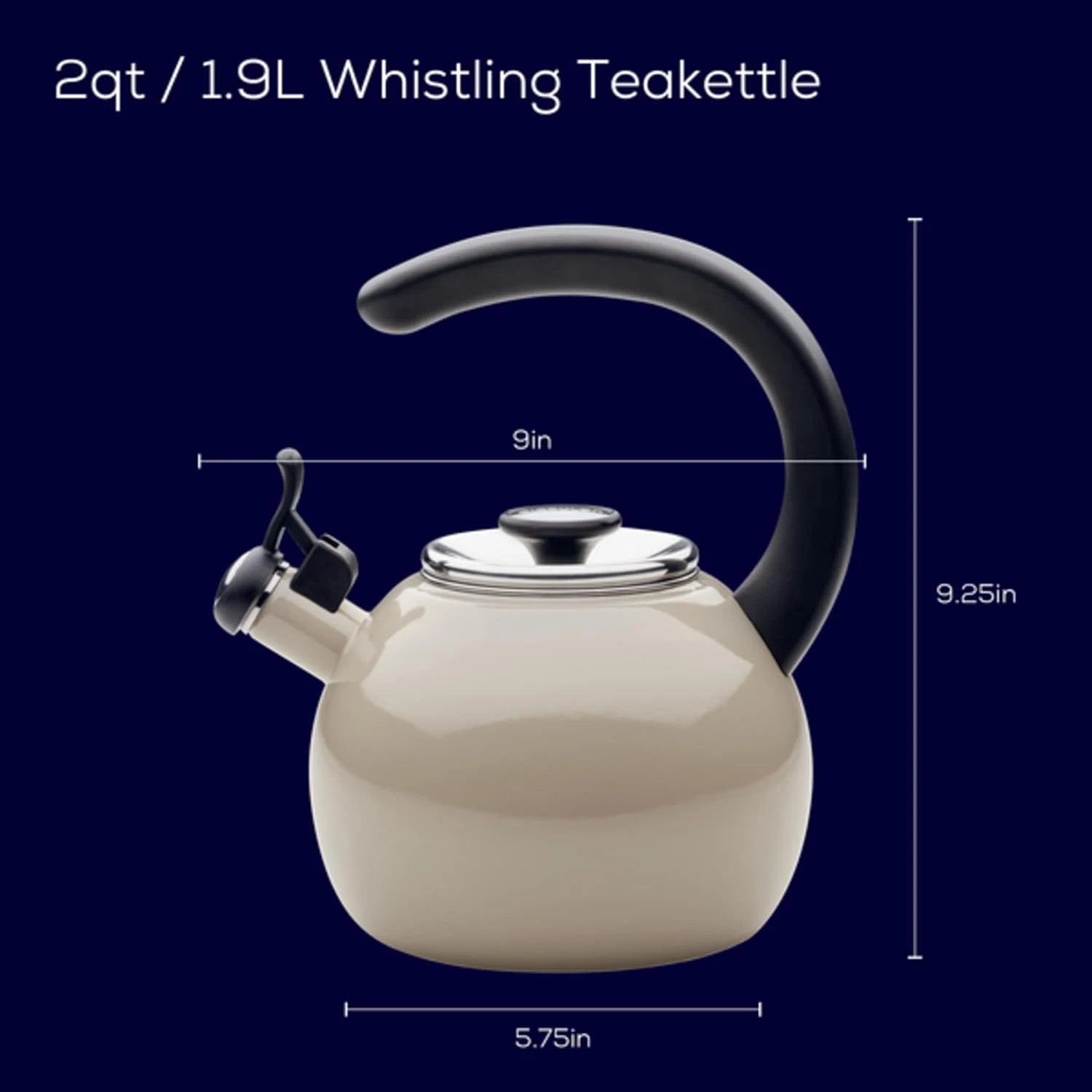 Enamel on Steel Whistling Teakettle/Teapot with Flip-Up Spout, 2 Quart - Gray