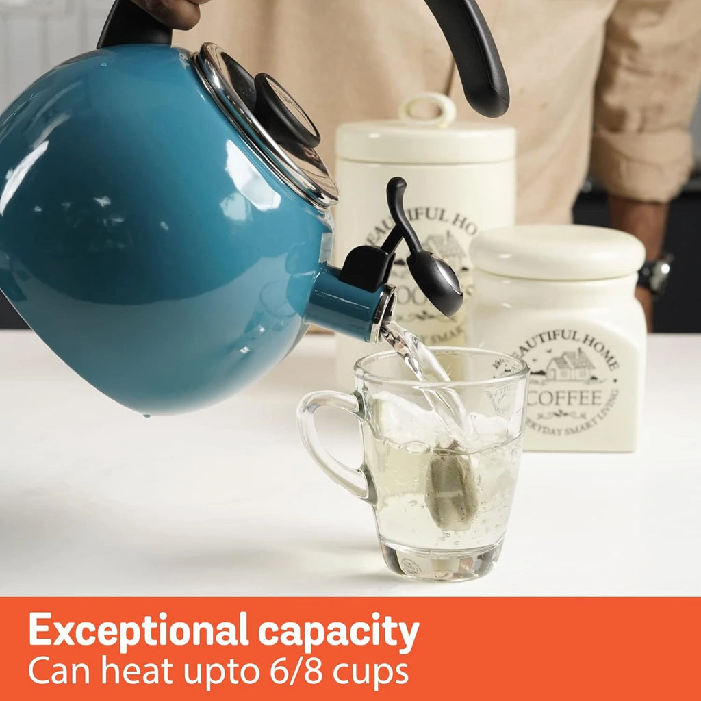 Enamel on Steel Whistling Teakettle/Teapot with Flip-Up Spout, 2 Quart - Gray