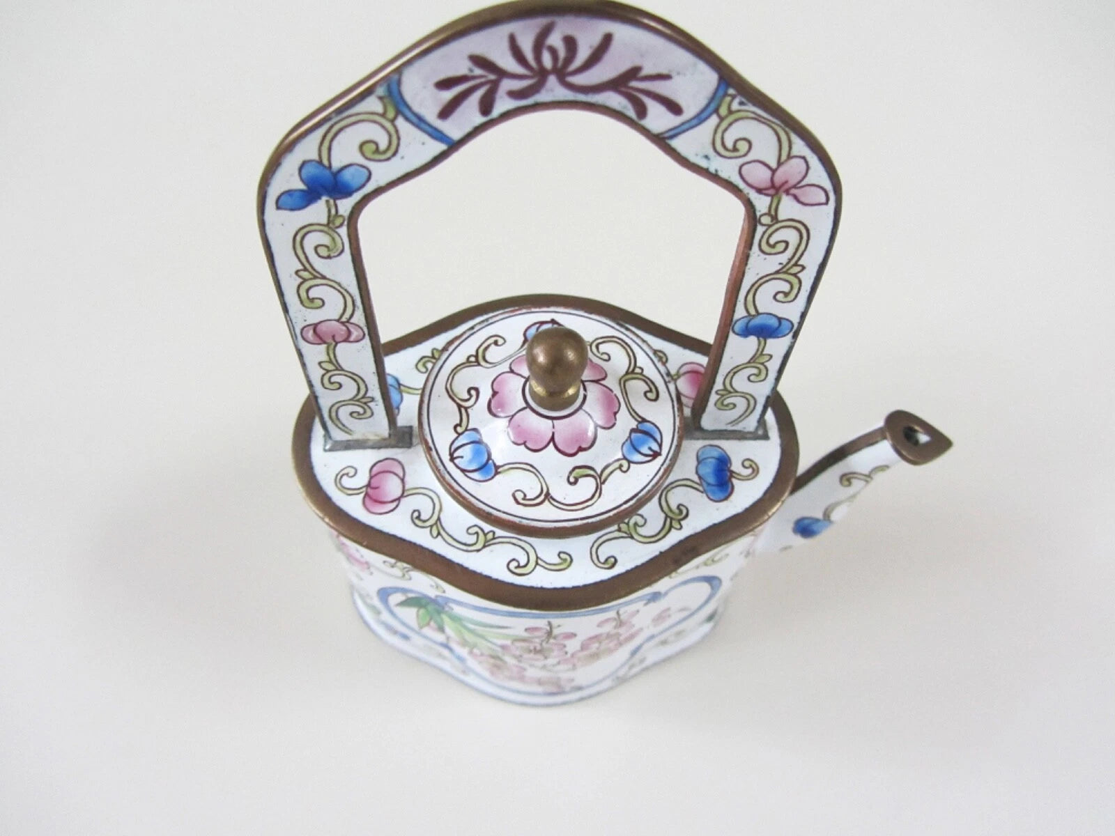 Kelvin Chen Enamel Miniature Teapot No. 868 Floral Roses Tall Handle