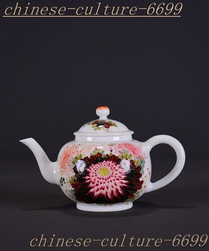 5.6" Old Chinese Dynasty enamel porcelain Luck flowers Wine Tea Pot Flagon