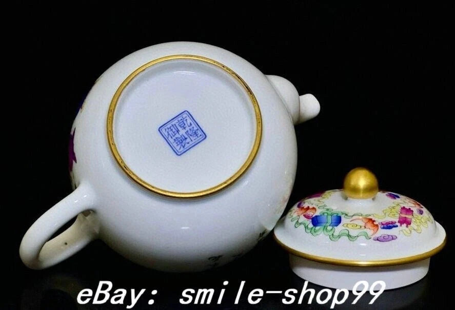 5.5" Qianlong Enamel Colour Porcelain Gilt 8 Auspicious Symbol Kettle Pot