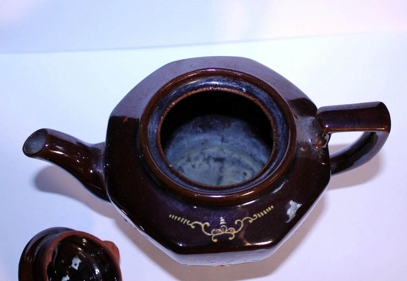 Vintage Stoneware Teapot, Brown Raised Enamel Paint Teapot, Japan