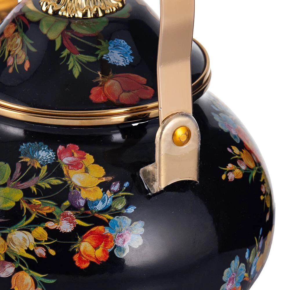 Floral Teapot with Infuser Enamel Flower Garden Perfect for  Tea & Coffee 2.5L