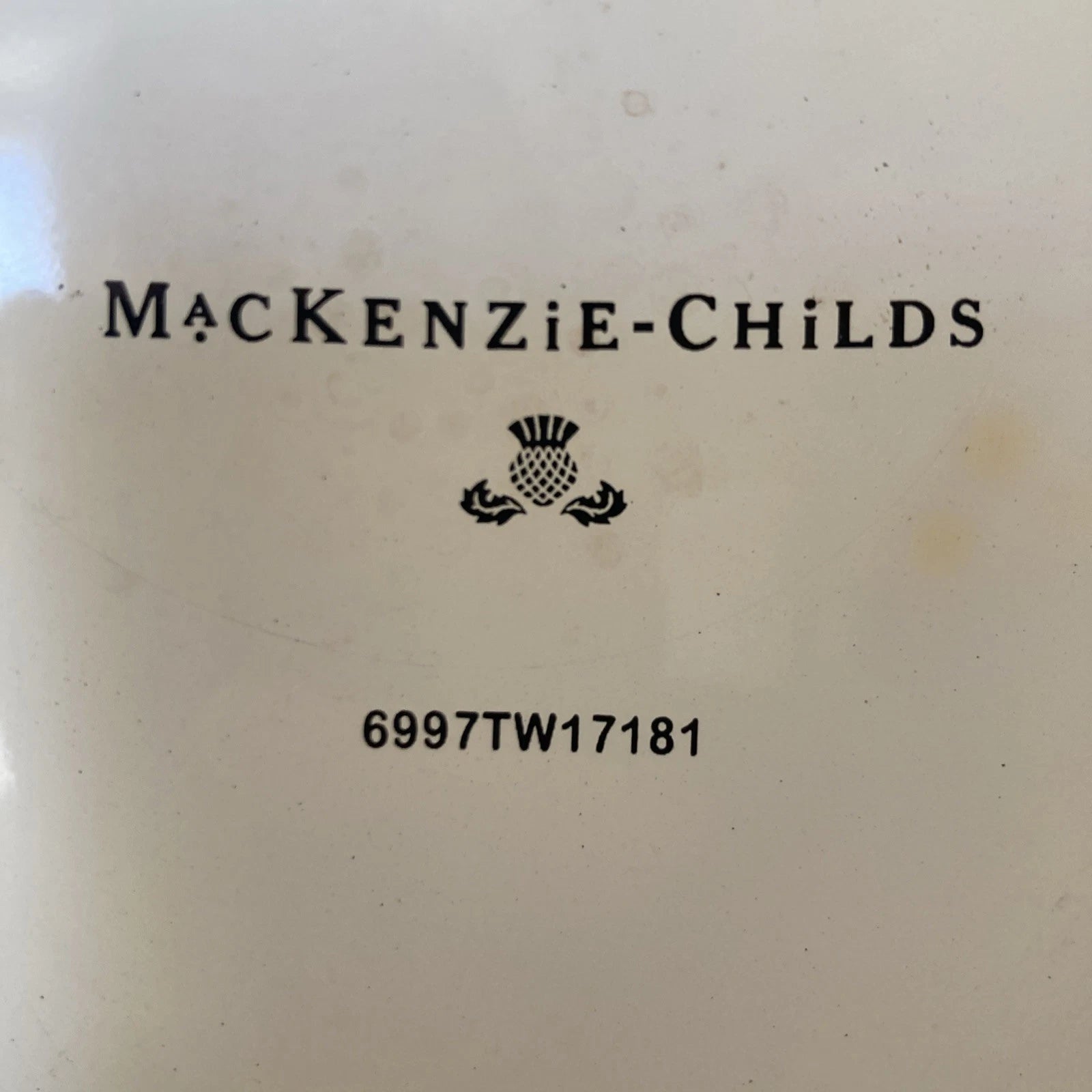 MACKENZIE-CHILDS 2 QT Teapot Kettle PARCHMENT CHECK Retired Color Enamel Loss
