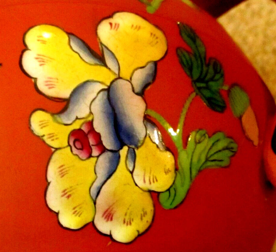 RARE Antique Wedgwood Pottery Enamel Rosso Antico Chinoiserie Teapot w Lid