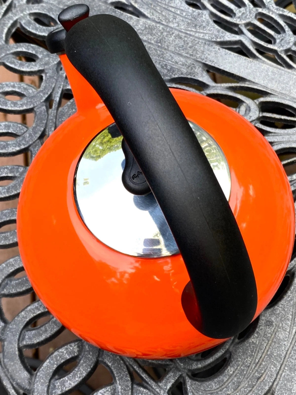Rachael Ray Orange Enamel Whistling Tea Kettle 1.5 Quart Large Top Handle