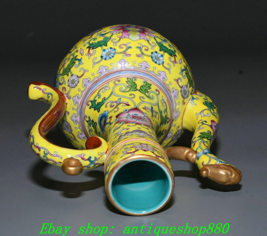 9.8''Qing Yongzheng Enamel Colour Porcelain Gilt Portable Wine Tea Pot Flagon