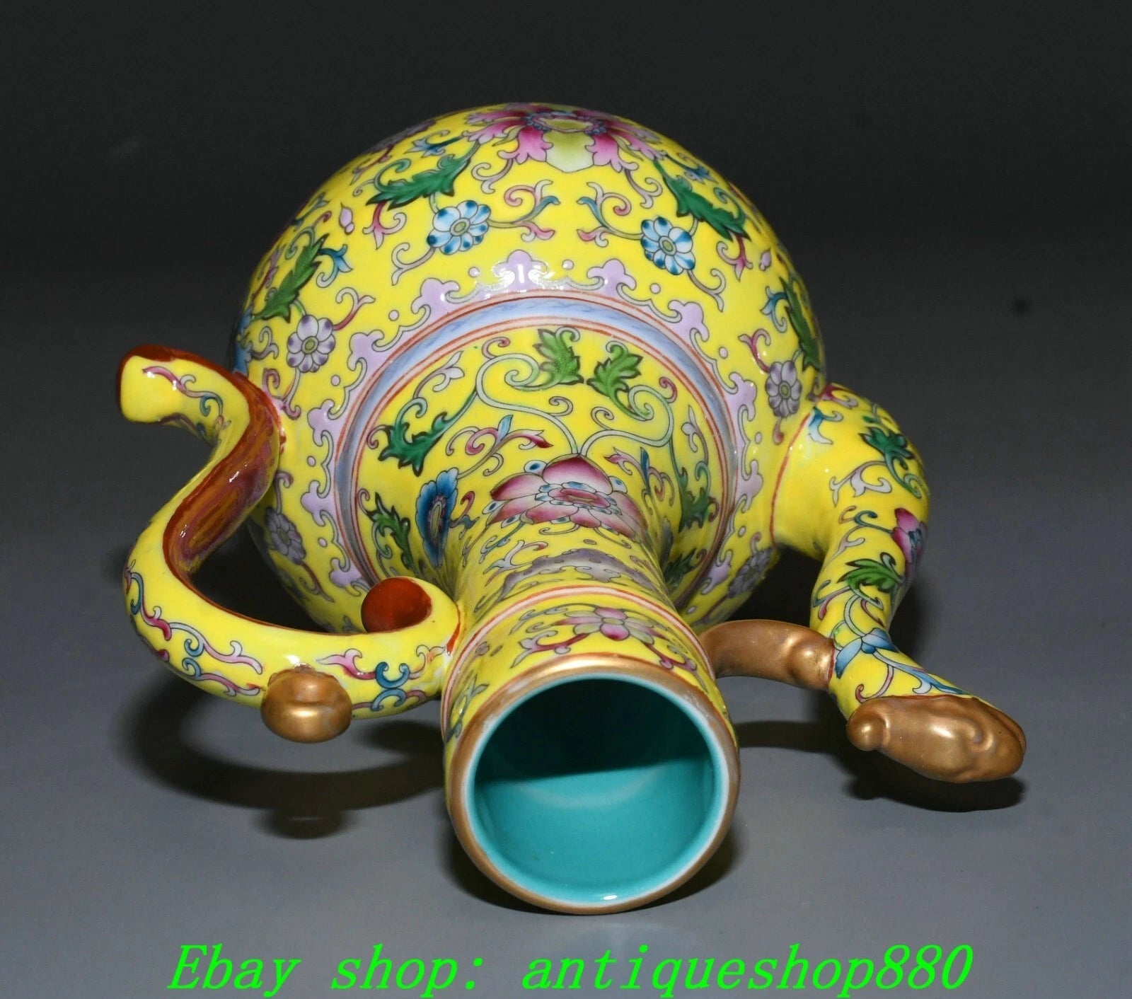 9.8''Qing Yongzheng Enamel Colour Porcelain Gilt Portable Wine Tea Pot Flagon