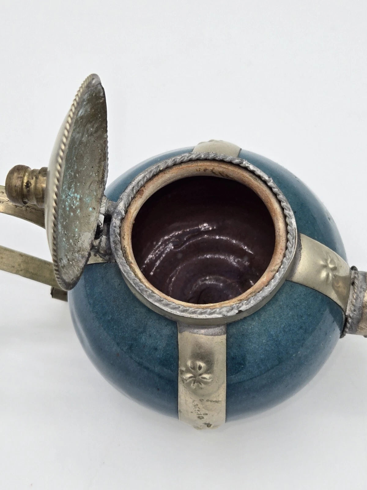 Vintage Moroccan Blue Ceramic Ornate Decorative Incense Teapot