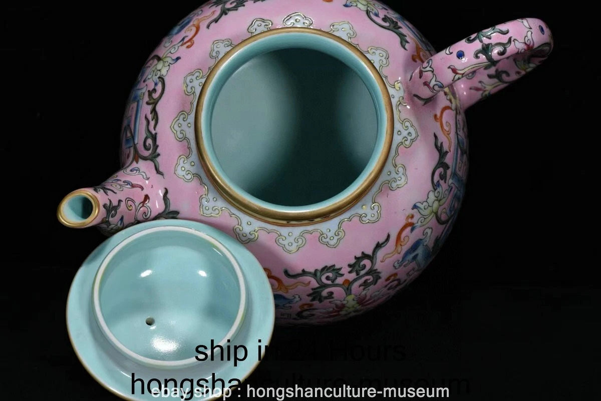 7.2" Qing Qianlong Marked Enamel Colour Porcelain Flower Wine Tea Pot Flagon