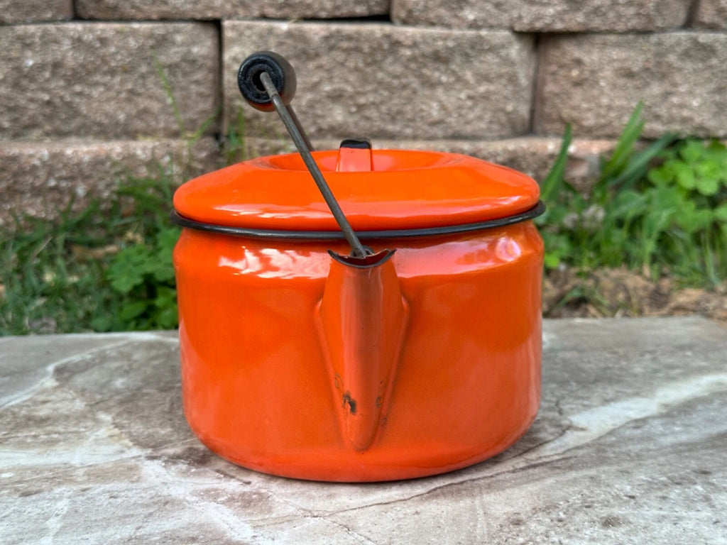 MCM Campfire Enamel Tea Kettle Coffee Pot Vintage Enamelware Teapot Bale Handle