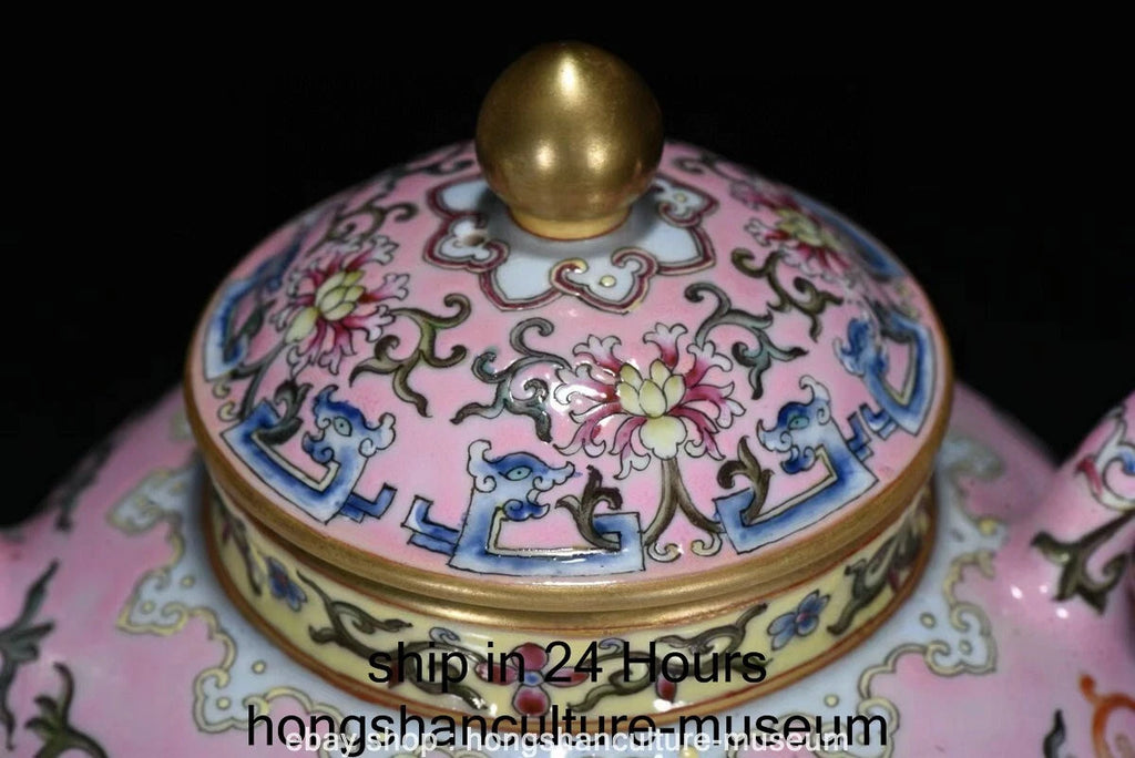 7.2" Qing Qianlong Marked Enamel Colour Porcelain Flower Wine Tea Pot Flagon