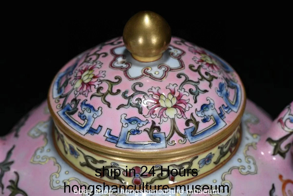 7.2" Qing Qianlong Marked Enamel Colour Porcelain Flower Wine Tea Pot Flagon