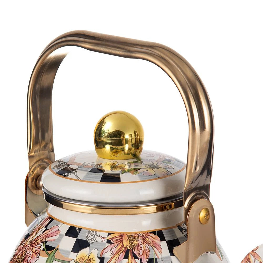 Enameled Flower Garden Tea Pot Kettle Floral Teapot with Infuser 1.2L