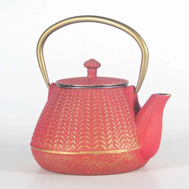 Pretty Japanese style cast iron teapot 1L capacity with tea strainer and enamel
