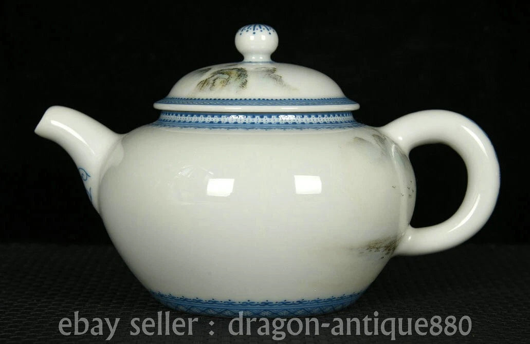 6.4" Ancient China QIanlong Marked Colour Enamel Porcelain landscape Teapot Pot