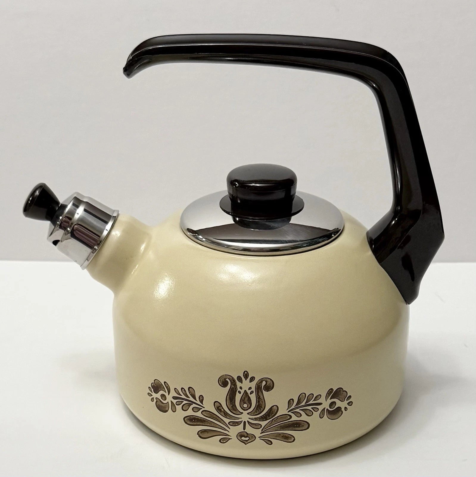 Vintage Pfaltzgraff Village Enamelware Whistling Tea Kettle MCM Tea Pot