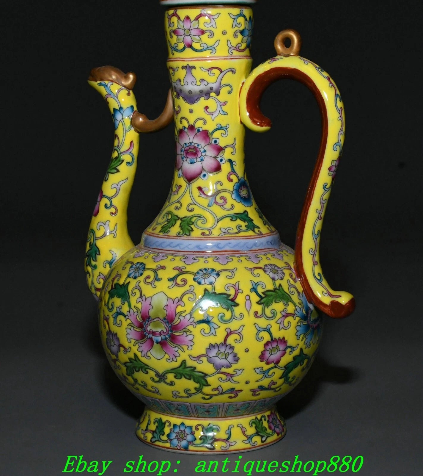 9.8''Qing Yongzheng Enamel Colour Porcelain Gilt Portable Wine Tea Pot Flagon