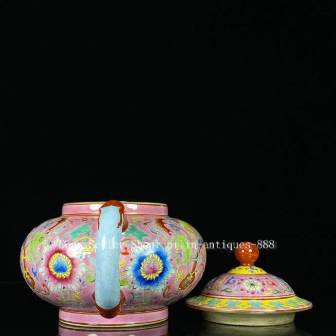 7'' Yongzheng Marked Colour Enamel Porcelain Flower Pattern Wine Tea Pot Flagon