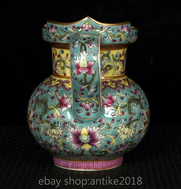4.8" Old Chinese Yongzheng Marked Colour Enamel Porcelain Flower Mock Teapot Pot