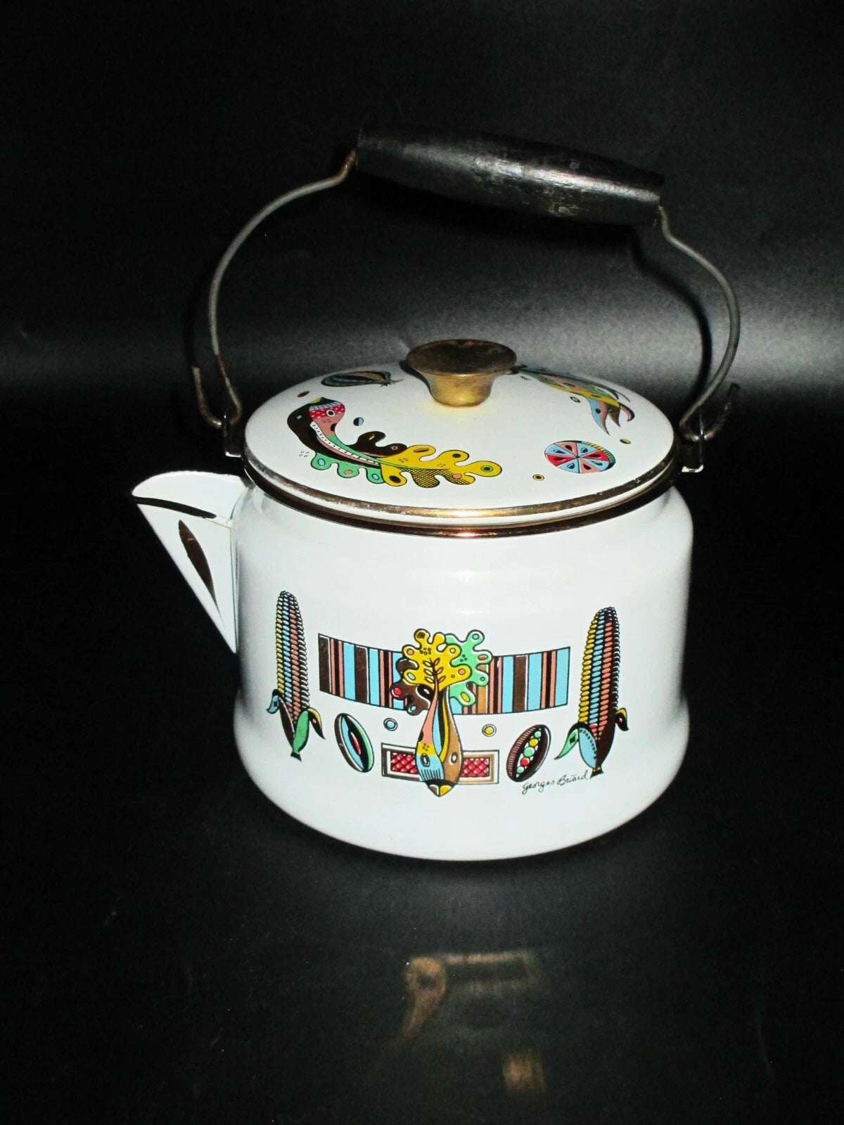 Vintage George Briard Enamel Teapot-Indian Corn