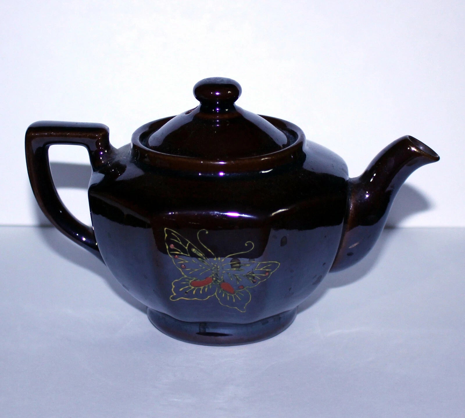 Vintage Stoneware Teapot, Brown Raised Enamel Paint Teapot, Japan