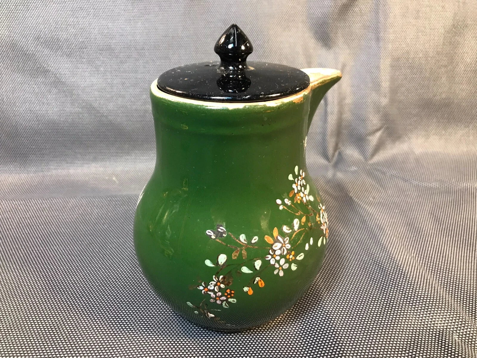 Old small ceramic teapot from St Uze with painted enamel decoration Revol