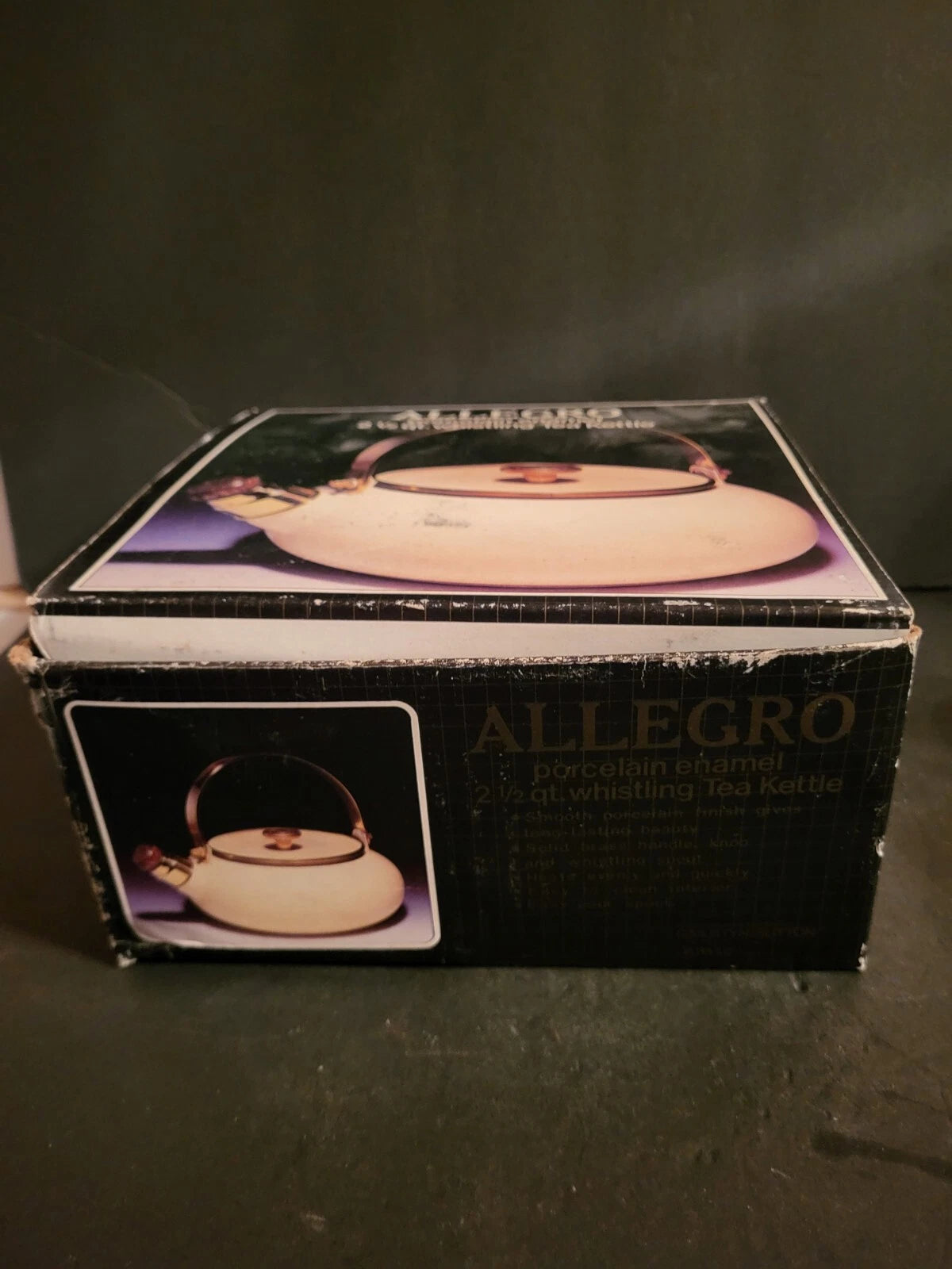 Vintage 80s Gailstyn-Sutton Allegro Porcelain Enamel Whistling Tea Kettle NEW