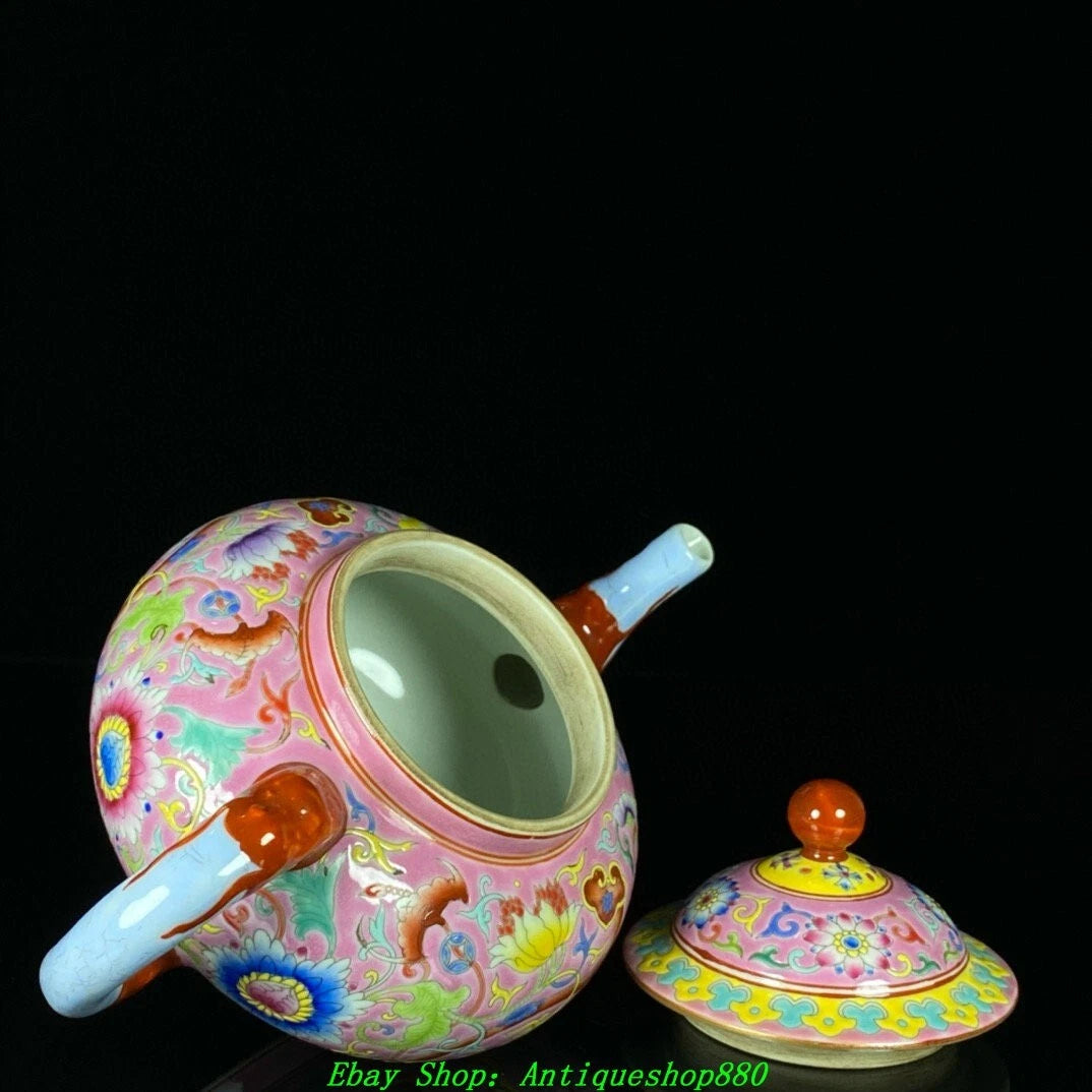 7.4''Qing Qianlong Marked Enamel Colour Porcelain Flower Wine Tea Pot Flagon