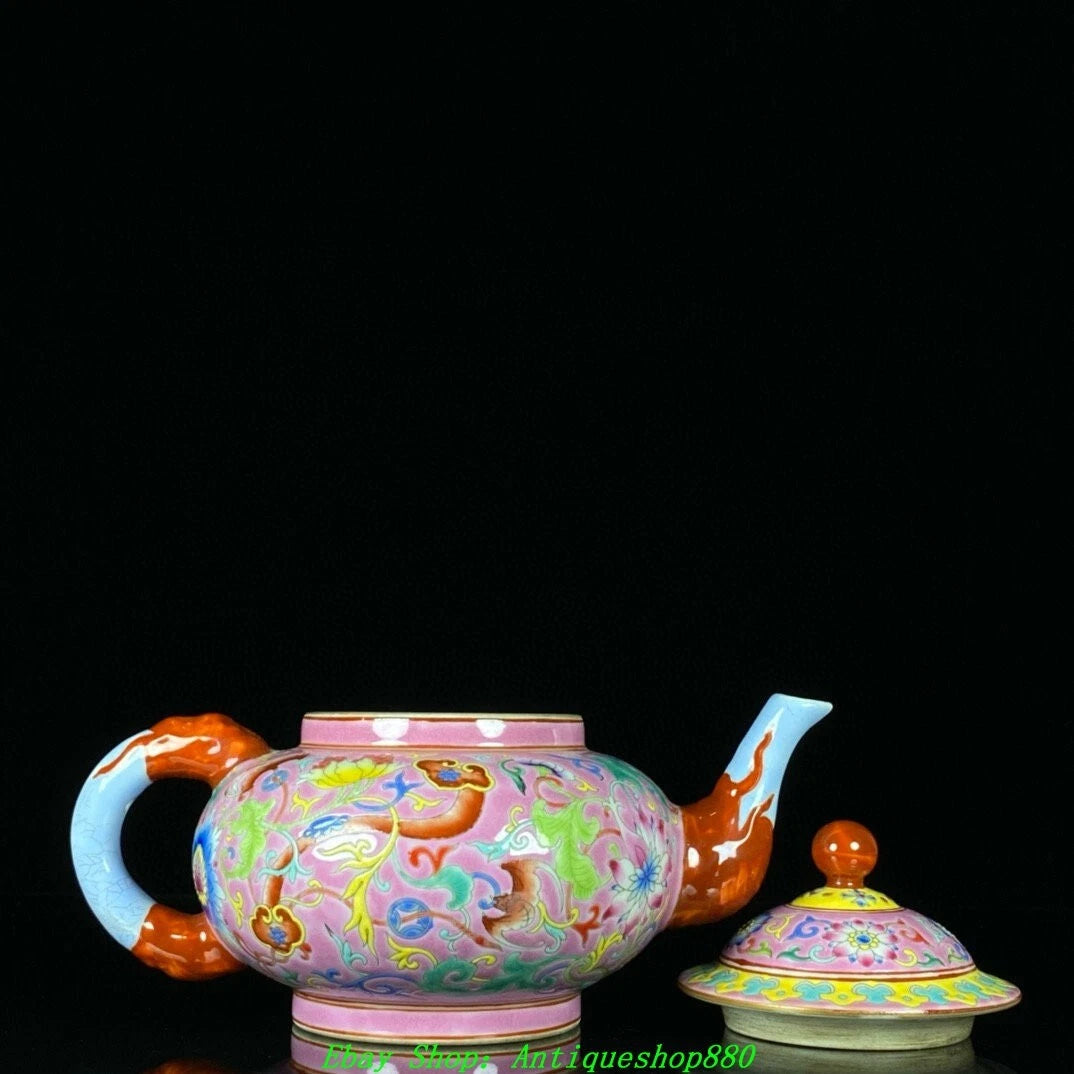 7.4''Qing Qianlong Marked Enamel Colour Porcelain Flower Wine Tea Pot Flagon