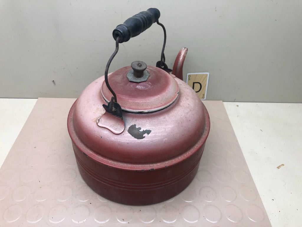 Vintage Enamelware? Tea Kettle Teapot with Wooden Handle