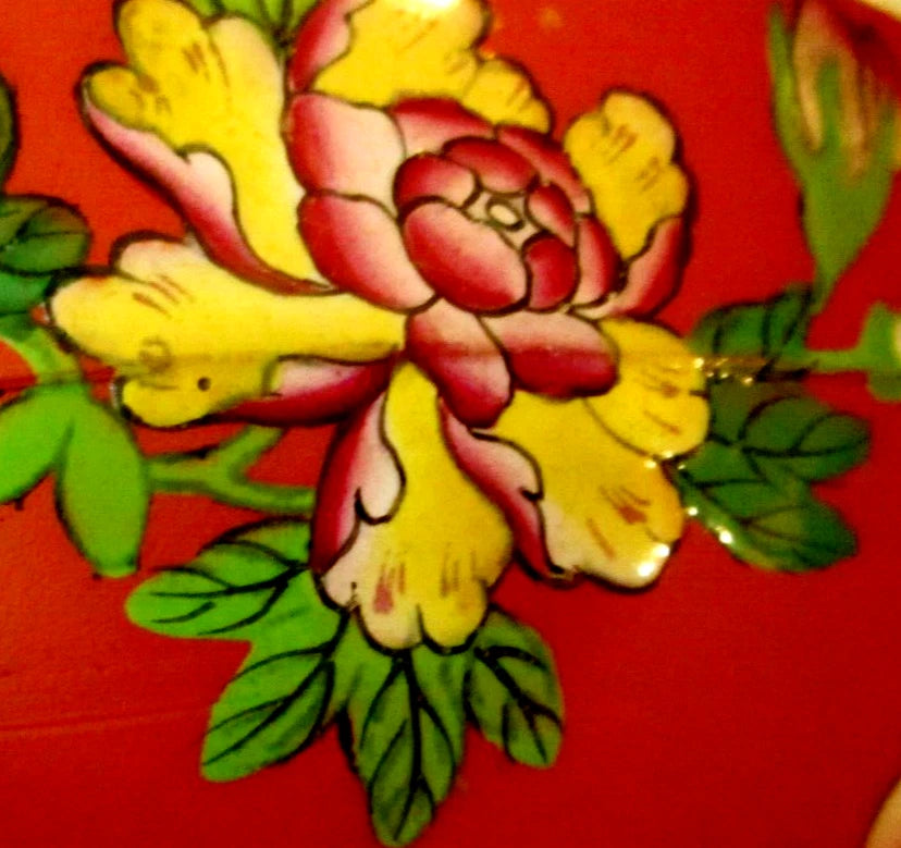 RARE Antique Wedgwood Pottery Enamel Rosso Antico Chinoiserie Teapot w Lid