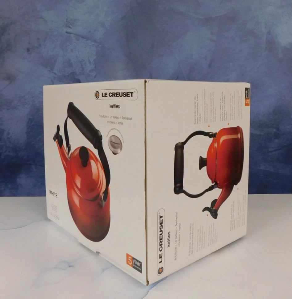 Le Creuset Enamel on Steel 1.25 Quart Demi Tea Kettle, White- New